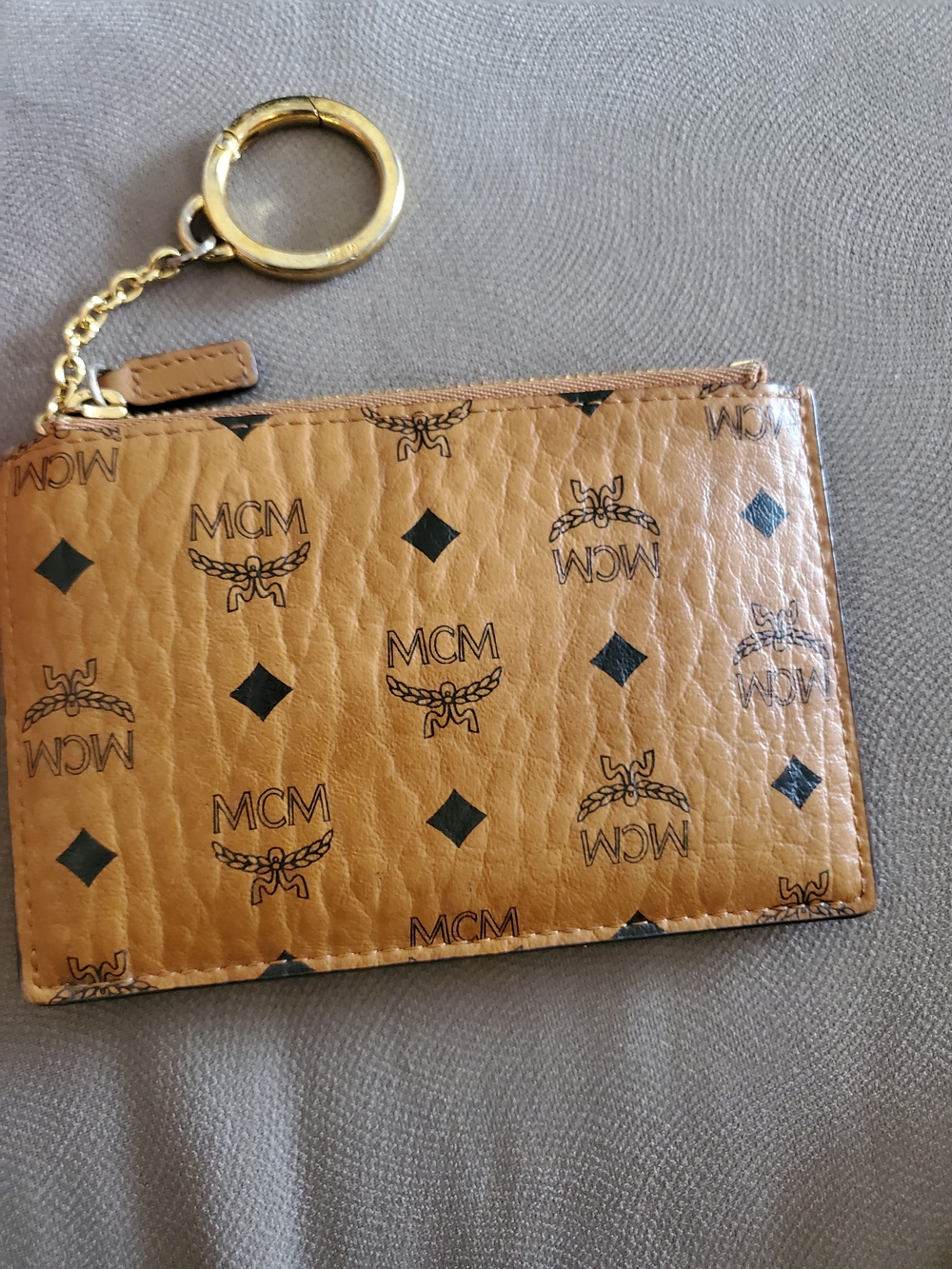 MCM Cognac Logo Zip Card Case with Keyring